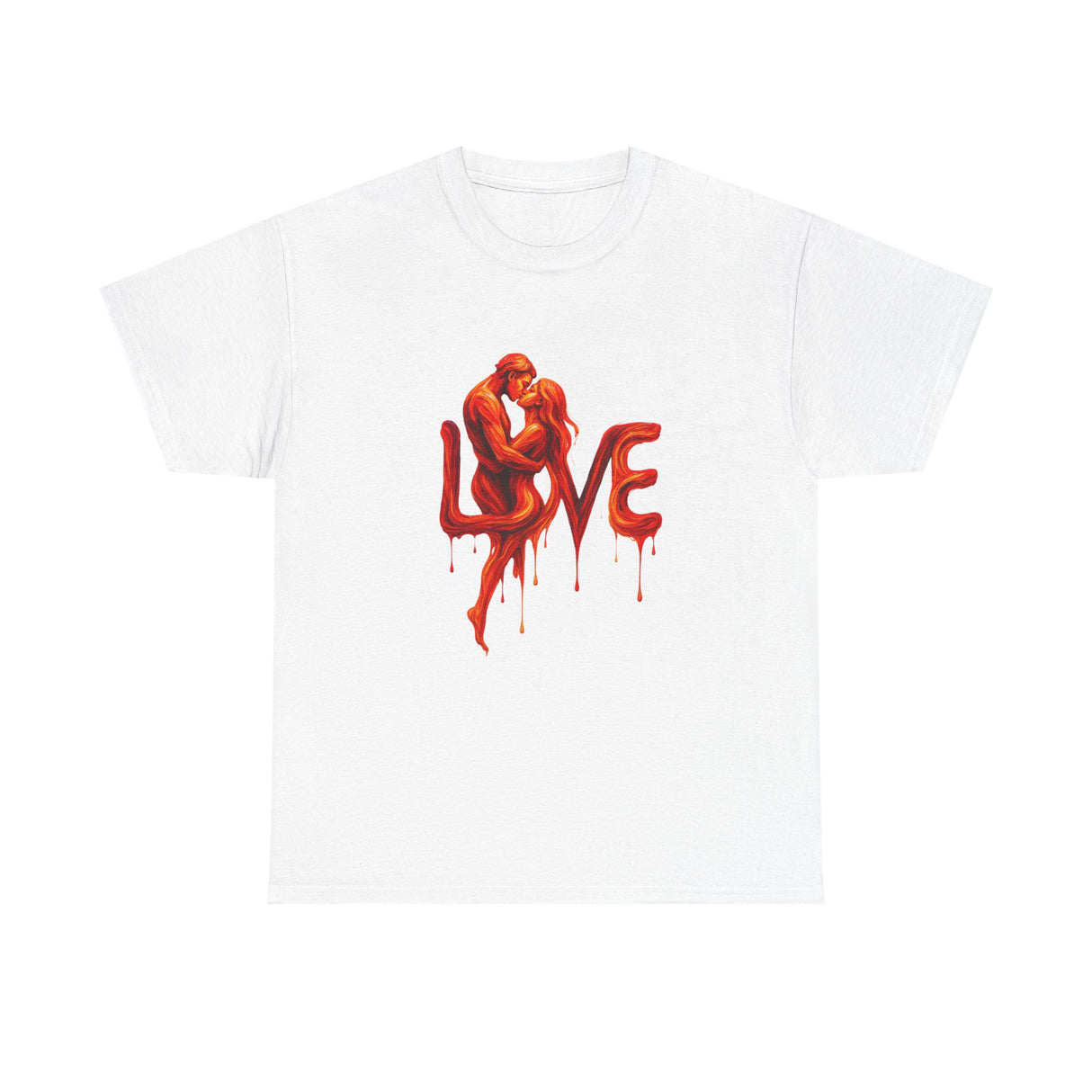 Close-up of Love Silhouette T-Shirt - Romantic Dripping Heart Design showing detailed colors and dripping effect.