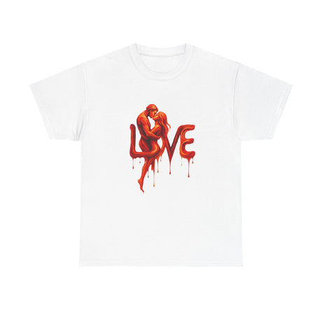 Close-up of Love Silhouette T-Shirt - Romantic Dripping Heart Design showing detailed colors and dripping effect.