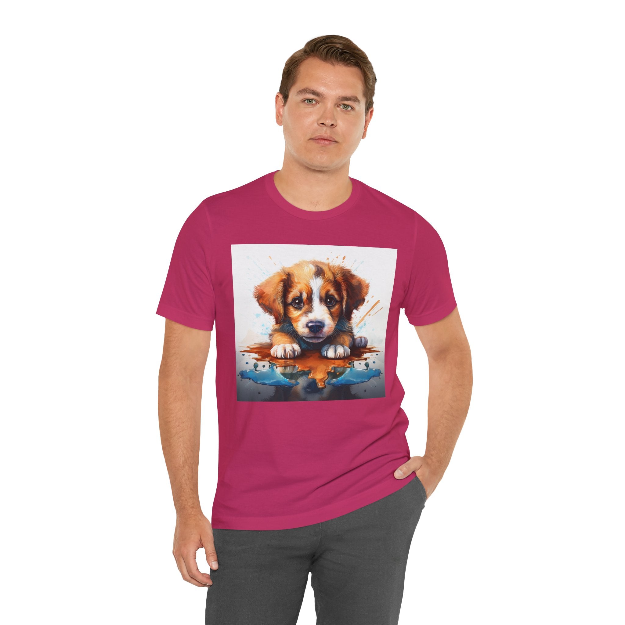 Adorable Puppy Art Tee, Cute Dog Lover's T-Shirt, Casual Gift for Animal Lovers, Gift for Him, Pet-Themed Apparel, Fun Birthday Gift