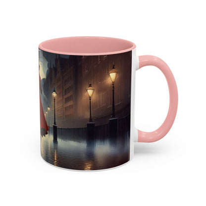 Elegant Red Dress Coffee Mug placed next to a notebook, representing creative coffee moments.