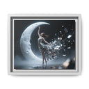 Framed Matte Canvas Art — Dancer & Moon Surreal Wall Decor including sawtooth hardware, ready to hang on the wall.