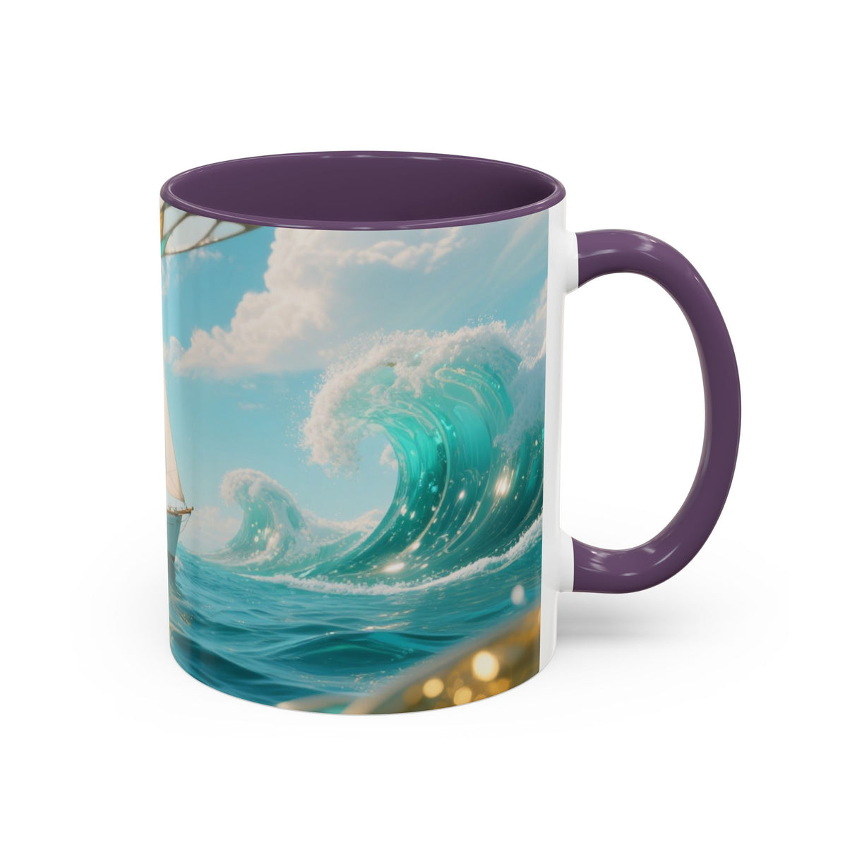 Sailboat Ocean Waves Accent Coffee Mug — Nautical Sea Morning Tea Cup US