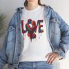 Love Unisex Heavy Cotton Tee with shoulder tape detail, emphasizing quality craftsmanship.