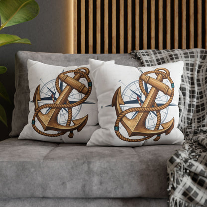 Nautical Anchor &amp; Compass Square Pillowcase — Coastal Sailor Decorative Throw Pillow