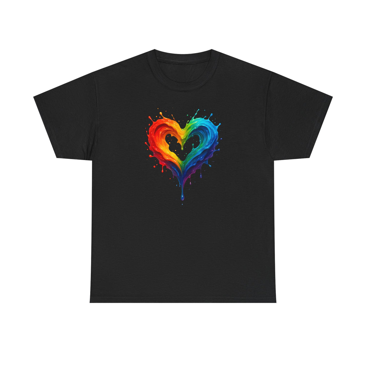 Back view of the Rainbow Drip Heart T-Shirt highlighting its classic crew neck and relaxed fit.