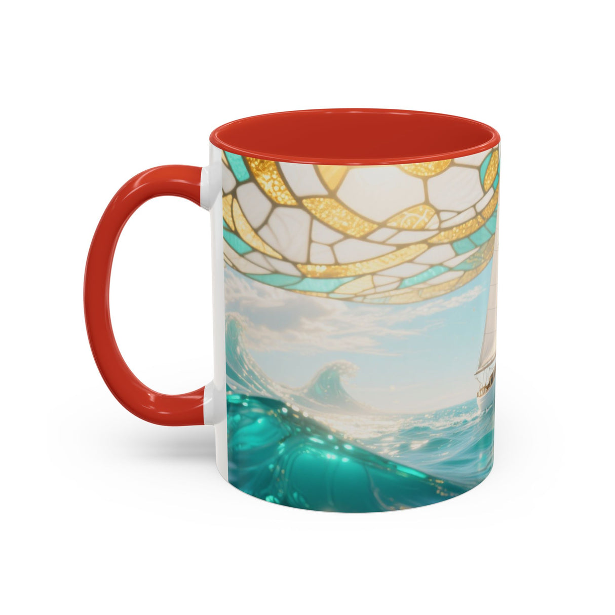 Sailboat Ocean Waves Accent Coffee Mug — Nautical Sea Morning Tea Cup US