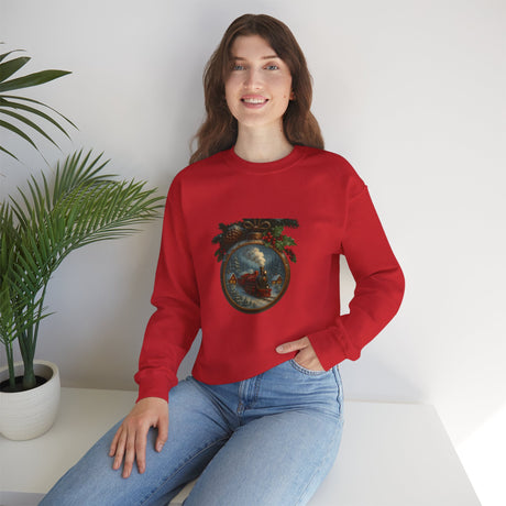 Front view of the Christmas Ornament Crewneck Sweatshirt featuring a Vintage Santa Sleigh Holiday Graphic.