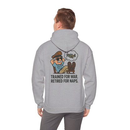 Detail of the embroidery options available on the Retired for Naps Hoodie, customizable for a personal touch.