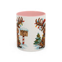 Christmas Reindeer Coffee Mug ready for holiday festivities, featuring colorful lights and a snow scene.