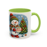 Festive arrangement featuring the Christmas Snowman Coffee Mug with seasonal decorations and treats.