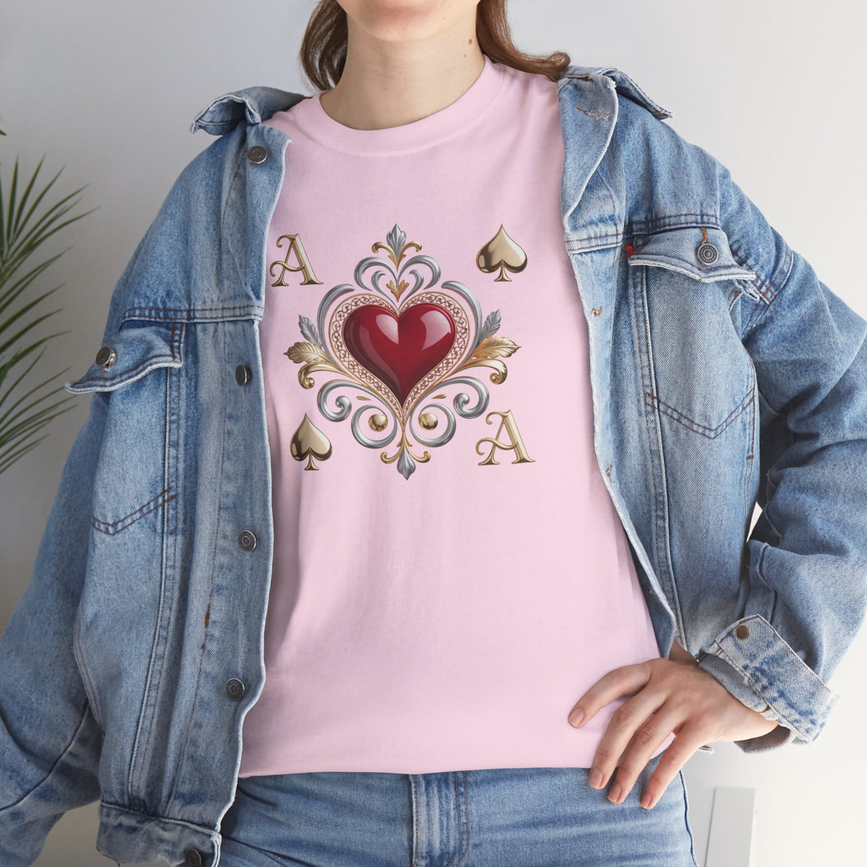 Sustainable fabric details on the Ace of Hearts T-Shirt, showcasing its Oeko-Tex certification and eco-friendly quality.