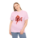 Casual styling of Love Silhouette T-Shirt - Romantic Dripping Heart Design paired with jeans and a jacket.