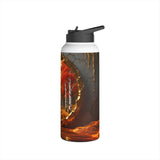 Autumn Voyage Stainless Steel Water Bottle's rugged stainless steel body against a backdrop of nature.