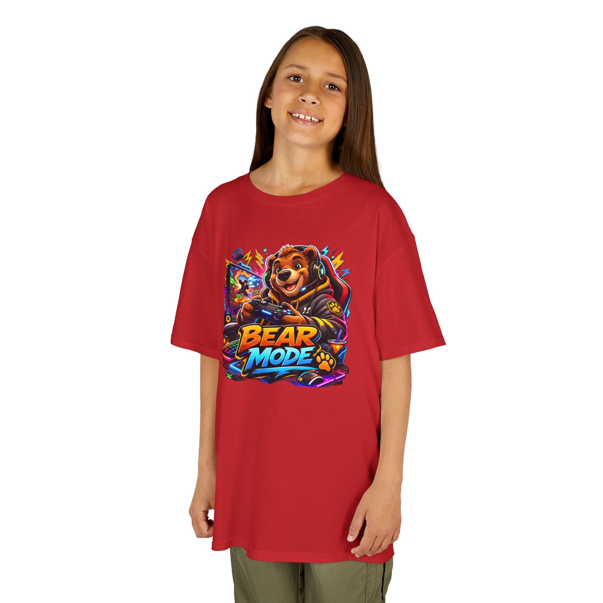 Bear Mode Kids T‑Shirt — Colorful Cartoon Bear Graphic Tee