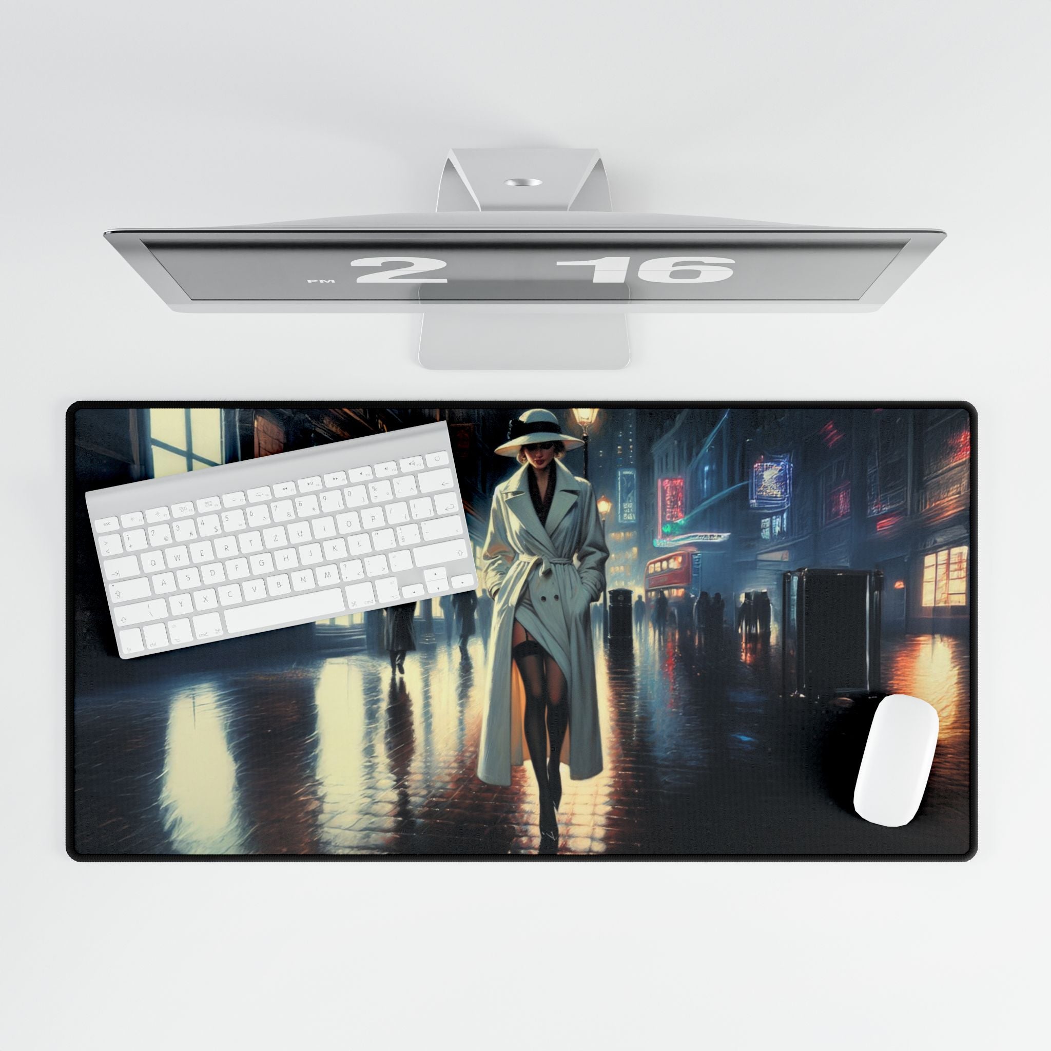 Close-up of the Elegant Urban Scene Desk Mat, a perfect blend of creativity and practicality for any desk - 31.5" × 15.5".