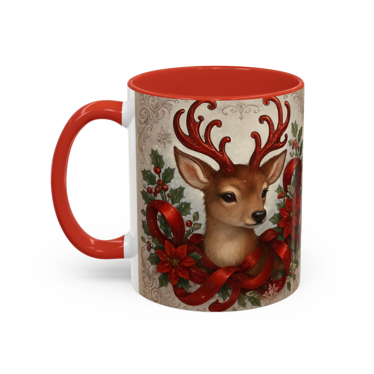 Classic white ceramic Christmas Reindeer Coffee Mug that adds holiday spirit to your coffee routine.