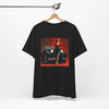 Stylish Retro Glamour Classic Tee For Him displayed on hanger, showcasing the eye-catching retro car graphic.