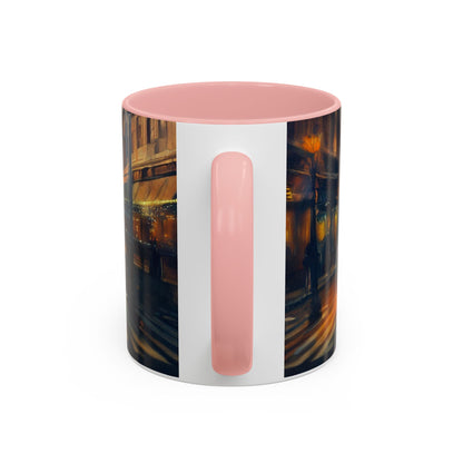 Vintage-Inspired Cityscape Accent Coffee Mug - 11oz &amp; 15oz beside a notepad and pen for cozy indoor vibes.