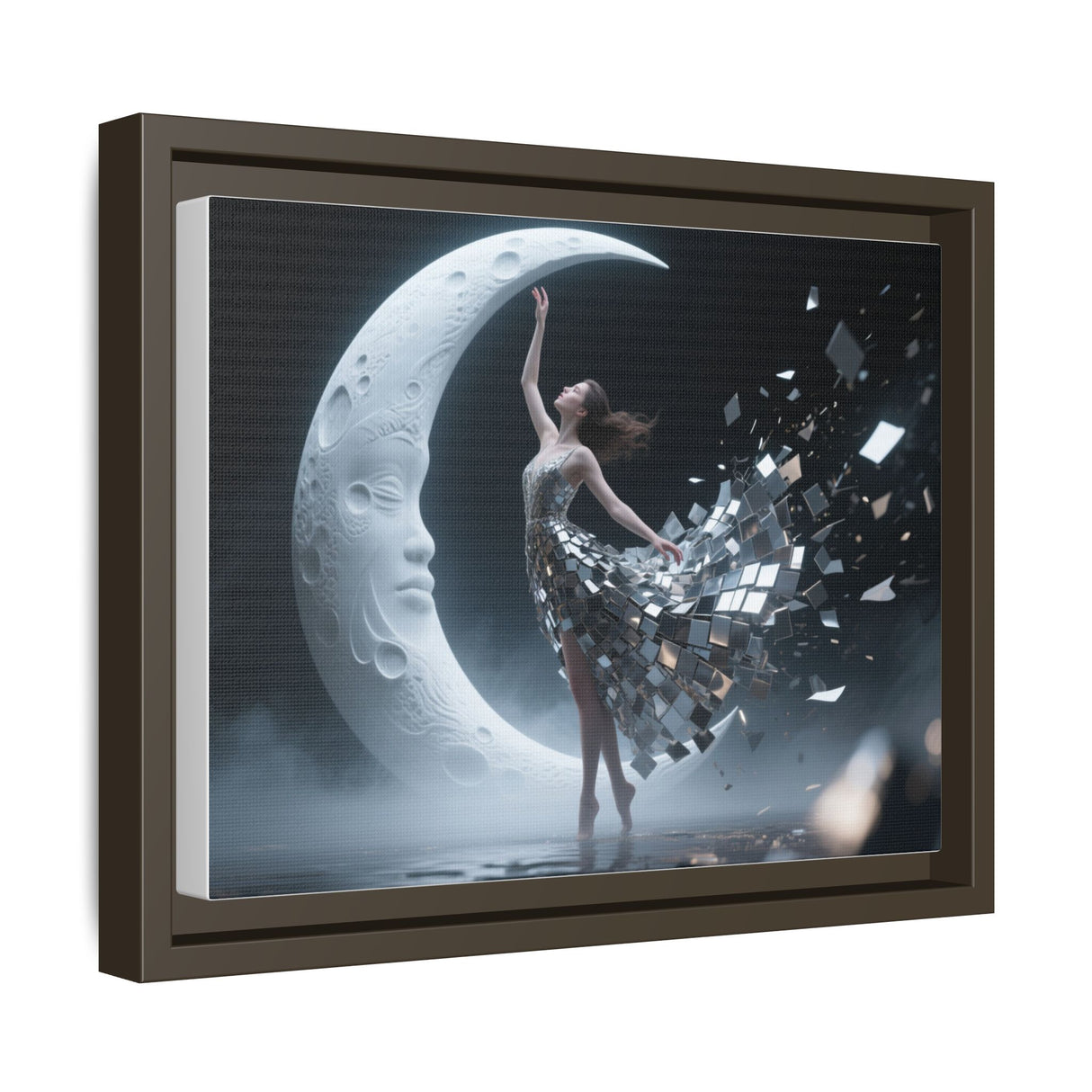 Framed Matte Canvas Art — Dancer & Moon Surreal Wall Decor inviting wonder into home interiors with its captivating visual.