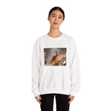 Crewneck Sweatshirt — Elegant Red Gown Art Print (Regal Celebration) presented on a cozy, stylish sweatshirt with vibrant red dress imagery.