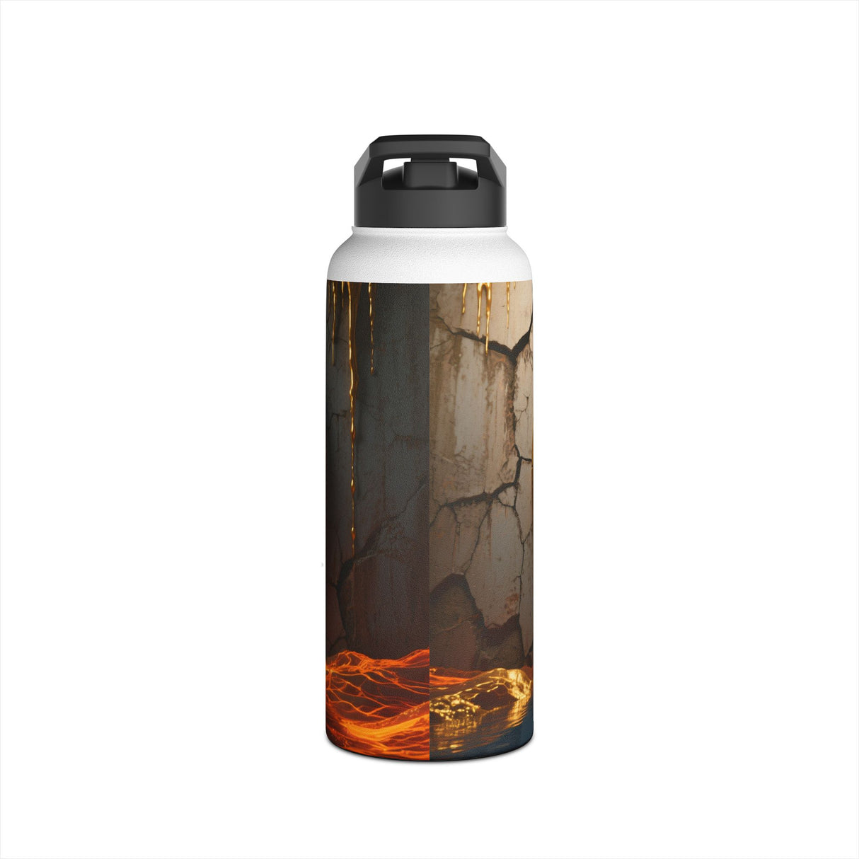 The Autumn Voyage Stainless Steel Water Bottle beside a serene lake, perfectly capturing the adventure spirit.