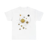 Celestial Compass Tee — Gold Star & Moon Astrology Graphic Shirt showcasing the detailed astrology graphic across the chest.