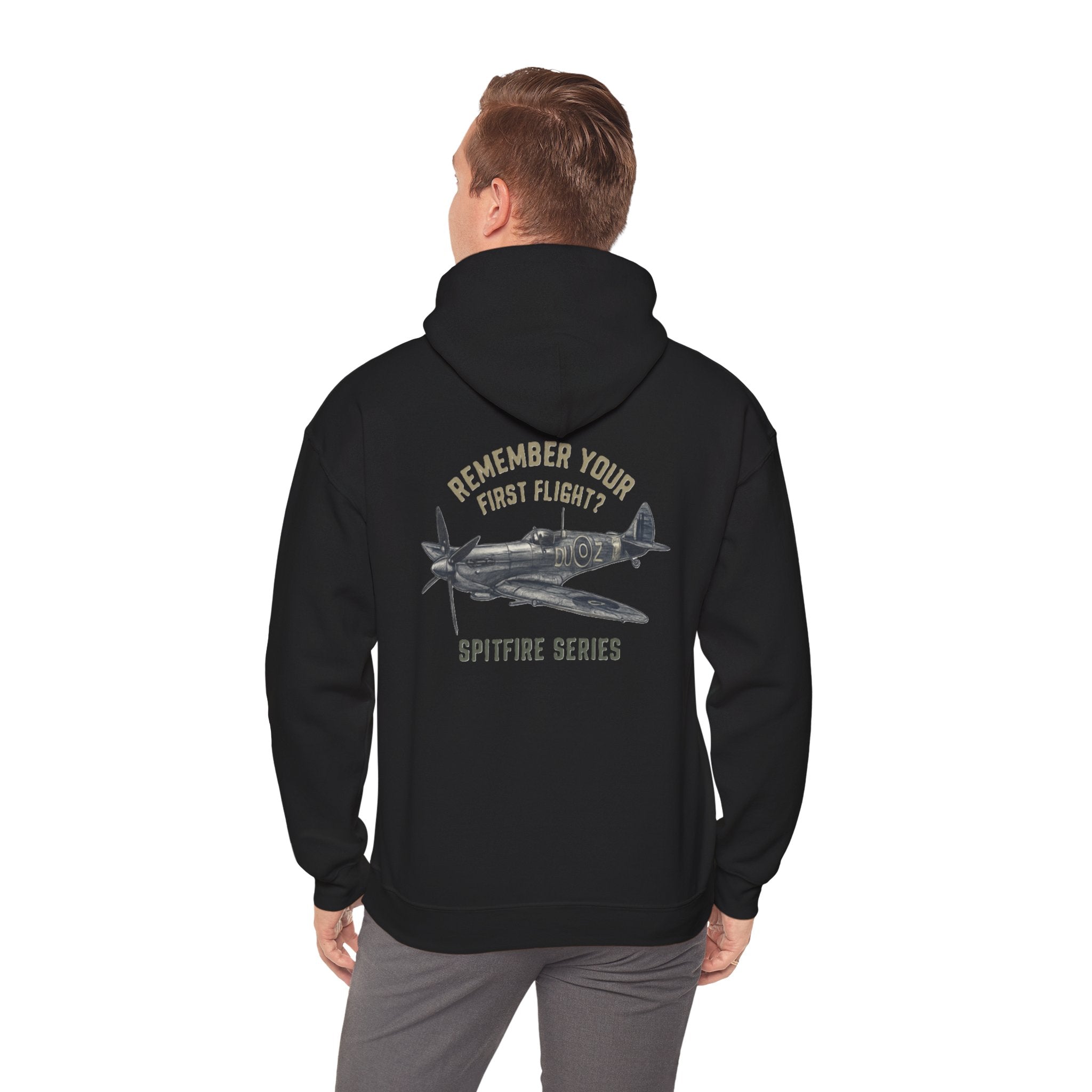 Detail of the soft fleece lining inside the Spitfire Series Hoodie - Remember Your First Flight? providing comfort.