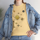 Celestial Gold Star Map T-Shirt styled with accessories, perfect for an adventurous day out.