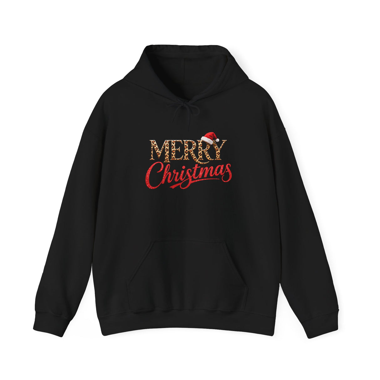 Flat lay of Merry Christmas Hoodie with seasonal accessories for styling.