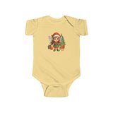 Close-up of the snap closure on Baby Christmas Elf Bodysuit — Cute Holiday Infant Onesie for easy diaper changes