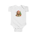 Soft and lightweight Baby Christmas Elf Bodysuit — Cute Holiday Infant Onesie displayed on a baby