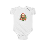 Soft and lightweight Baby Christmas Elf Bodysuit — Cute Holiday Infant Onesie displayed on a baby