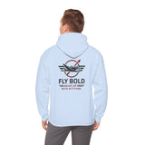 Fly Bold Hoodie featuring aviation graphic design, perfect for aspiring pilots.
