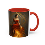 Display of the Fiery Goddess Accent Coffee Mug in a kitchen setting, highlighting its stylish design.