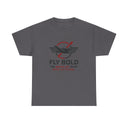 Side view of the Fly Bold Graphic Tee, highlighting its ribbed knit collar.