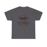 Side view of the Fly Bold Graphic Tee, highlighting its ribbed knit collar.