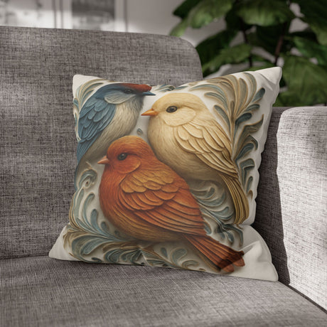Decorative Pillow - Vintage Floral Birds Square Pillowcase 16" × 16" showcasing a beautifully crafted design with sculpted birds surrounded by vintage foliage.
