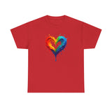 Screenshot of the size guide for Rainbow Drip Heart T-Shirt, showing available sizes from S to 5XL.