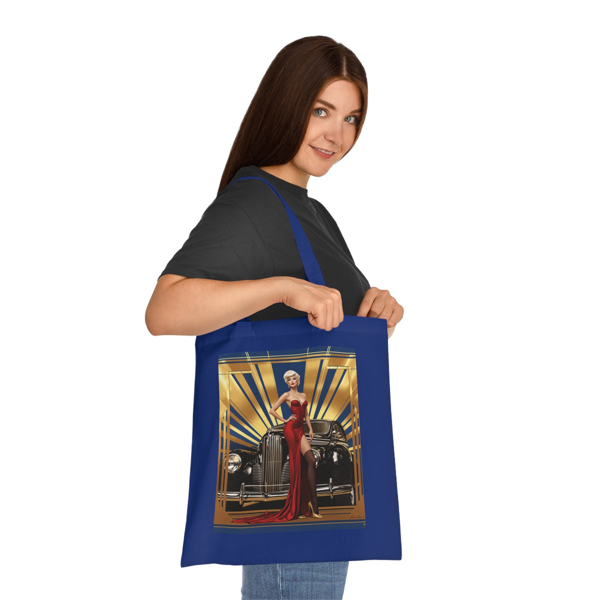 Vibrant color display on the Vintage Glamour Cotton Tote Bag, an expression of individuality.
