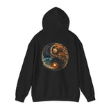 Yin Yang Moon & Sun Hoodie paired with jeans for a stylish everyday look.