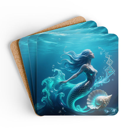 Mermaid Cork Coaster Set — Oceanic Drink Coasters (Sea Shell Design)