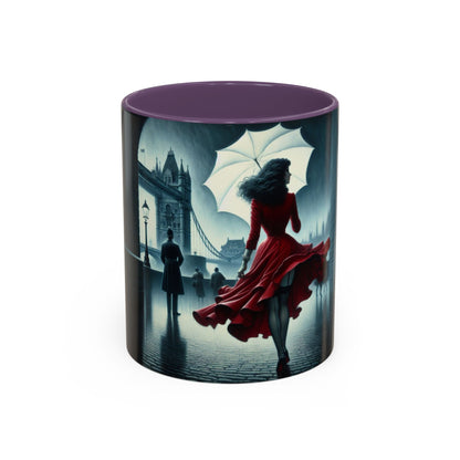 Elegant Cityscape Coffee Mug - 11oz in a lifestyle shot with coffee and books.