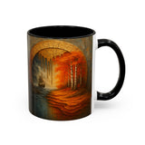 Autumn Portal Coffee Mug emphasizing its dishwasher-safe glossy finish.