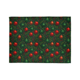 Lush fleece fabric Christmas Ornament Holiday Blanket, showcasing a cheerful red and green bauble pattern, ideal for cozy winter nights.