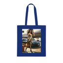 Chic Travel Cotton Tote Bag in use at a market, demonstrating its stylish and functional design.