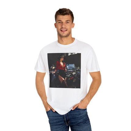 Flat lay of Vintage Glamour T-Shirt styled with accessories, ideal gift for him and trendy t-shirt for events.