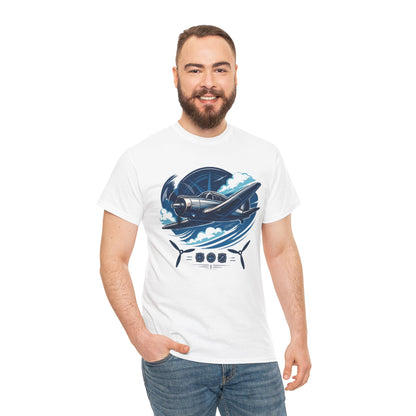 The Vintage Airplane Graphic Tee in a styled outfit with a jacket, showcasing versatile layering options.