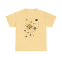Side view of the Celestial Gold Star Map T-Shirt highlighting the ribbed collar and smooth finish.