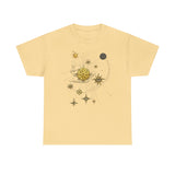 Side view of the Celestial Gold Star Map T-Shirt highlighting the ribbed collar and smooth finish.