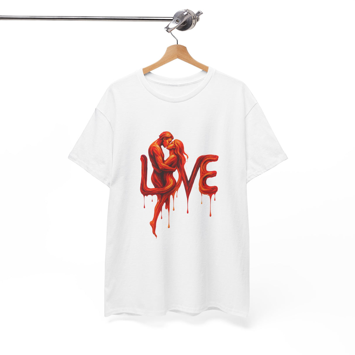 Outdoor portrait in natural light featuring Love Silhouette T-Shirt - Romantic Dripping Heart Design.